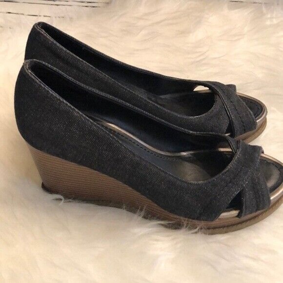American Eagle denim open toe‎ wedges Women’s Size 6.5 - Picture 2 of 7